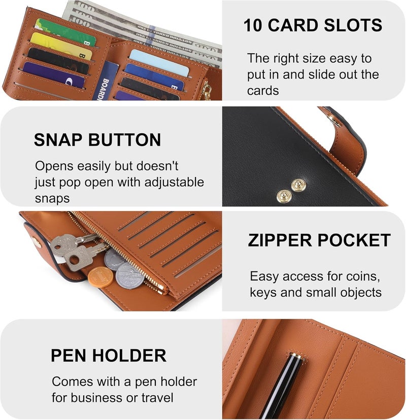 yiijay Wallet Women RFID Blocking Multi Cards Wallet Credit Card Holder for Women Large Capacity Lady Leather Trifold Travel Wallet with Pen Holder - Image 3